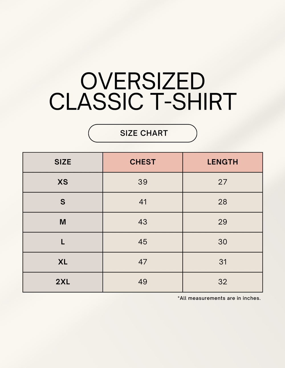 Size Guide — I'M LOOKING FOR SOMEONE TO DISAPPOINT ME CONSISTENTLY — Slash Club Oversized Tee
